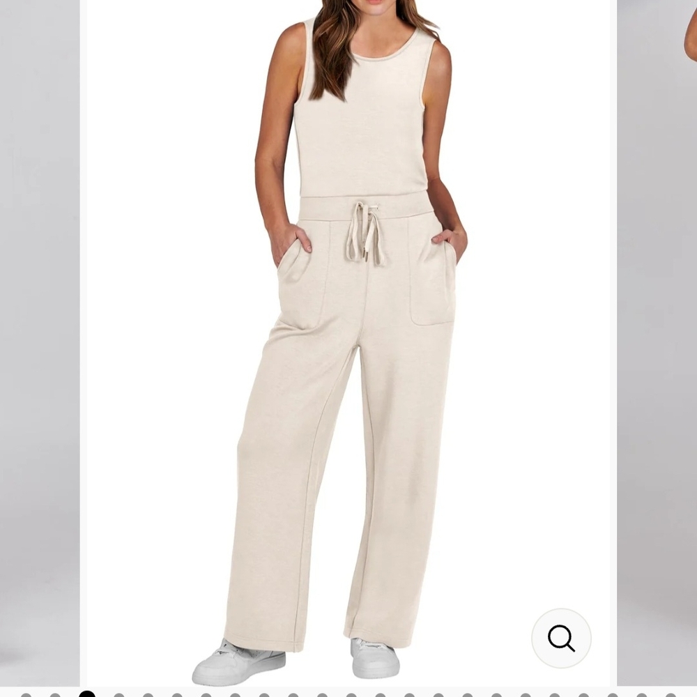 NWT Sz L Air Essentials Jumpsuit Wide-Leg Knit  Elastic Drawstring Waist